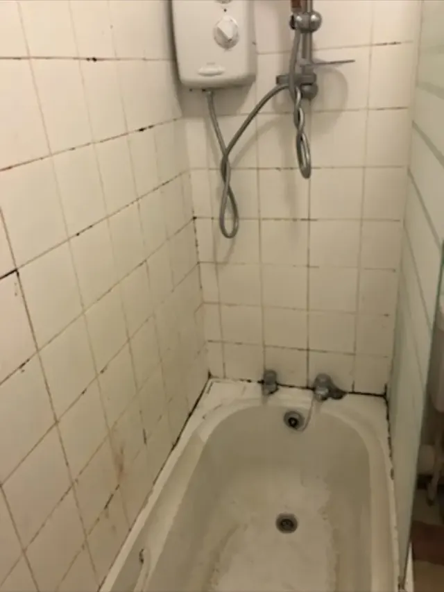 Bath tiles and grout before professional cleaning